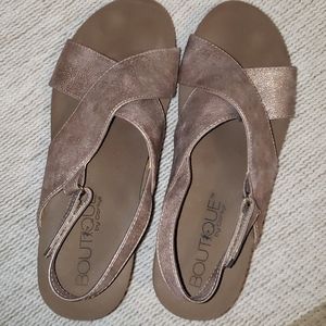 Corky bronze strap wedges in size 8